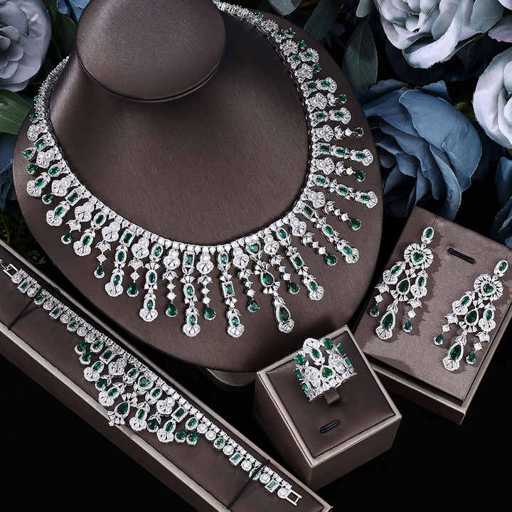 4-piece luxury zircon bridal jewelry set