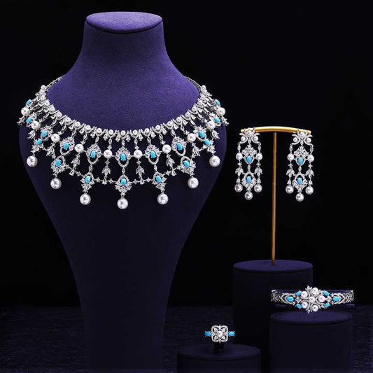 Luxury Cubic Zirconia Necklace Bracelet Earrings and Ring 4 Pieces Full Jewelry Set