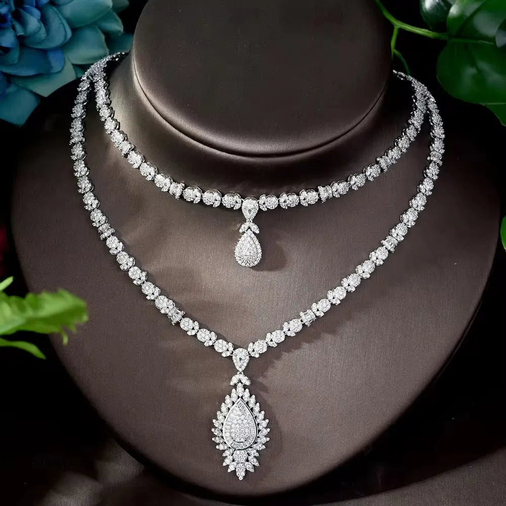 Double Layer White Zircon Jewelry Set