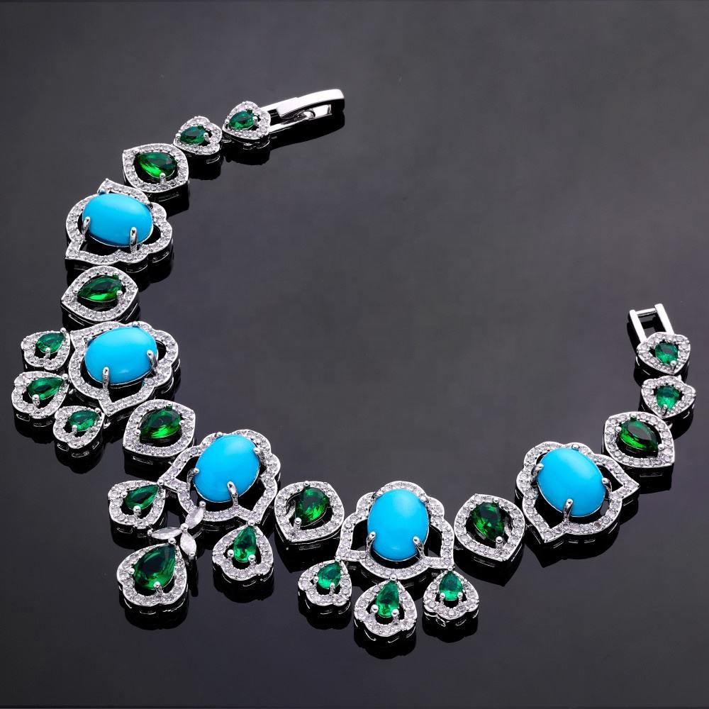 Artificial Turquoise Zircon Jewelry Set (4-piece set)