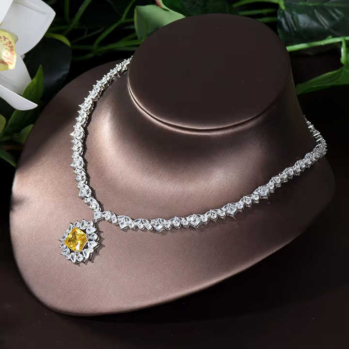 HIBRIDE Luxury Square Yellow CZ Jewelry Set