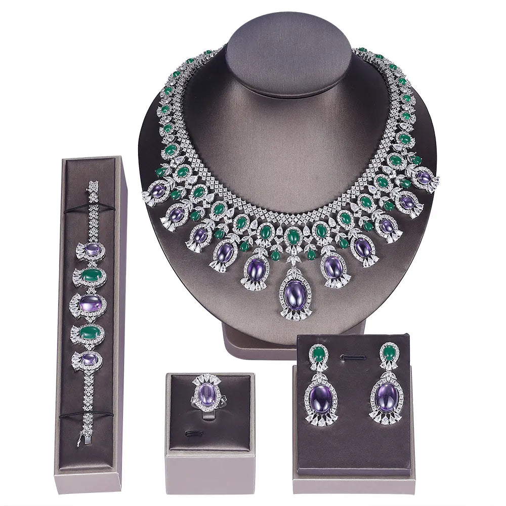 Luxury Green & Purple CZ Statement Jewelry