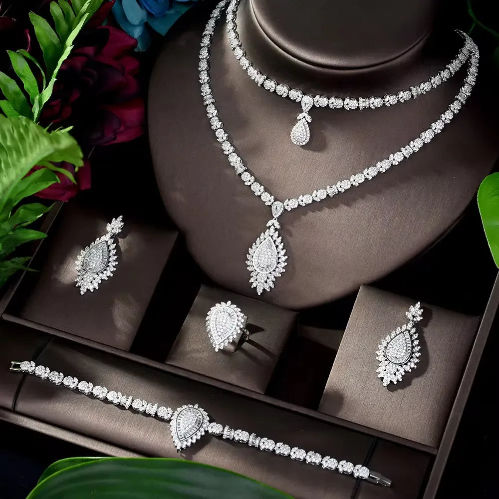 Double Layer White Zircon Jewelry Set