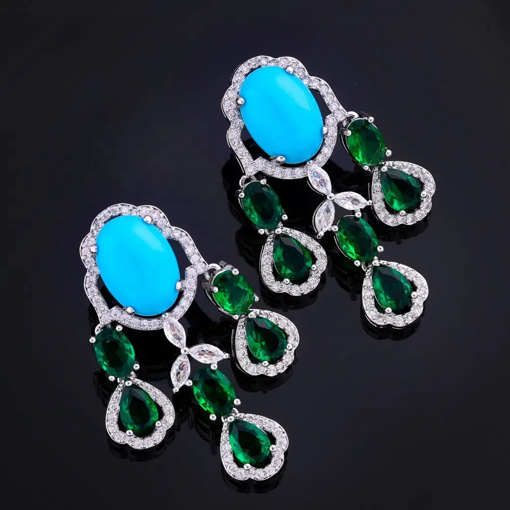 Artificial Turquoise Zircon Jewelry Set (4-piece set)