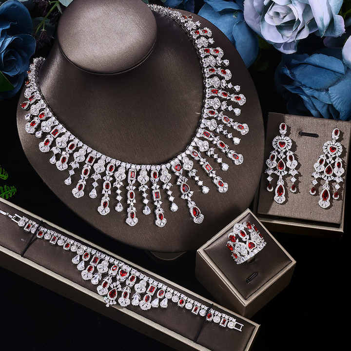 4-piece luxury zircon bridal jewelry set