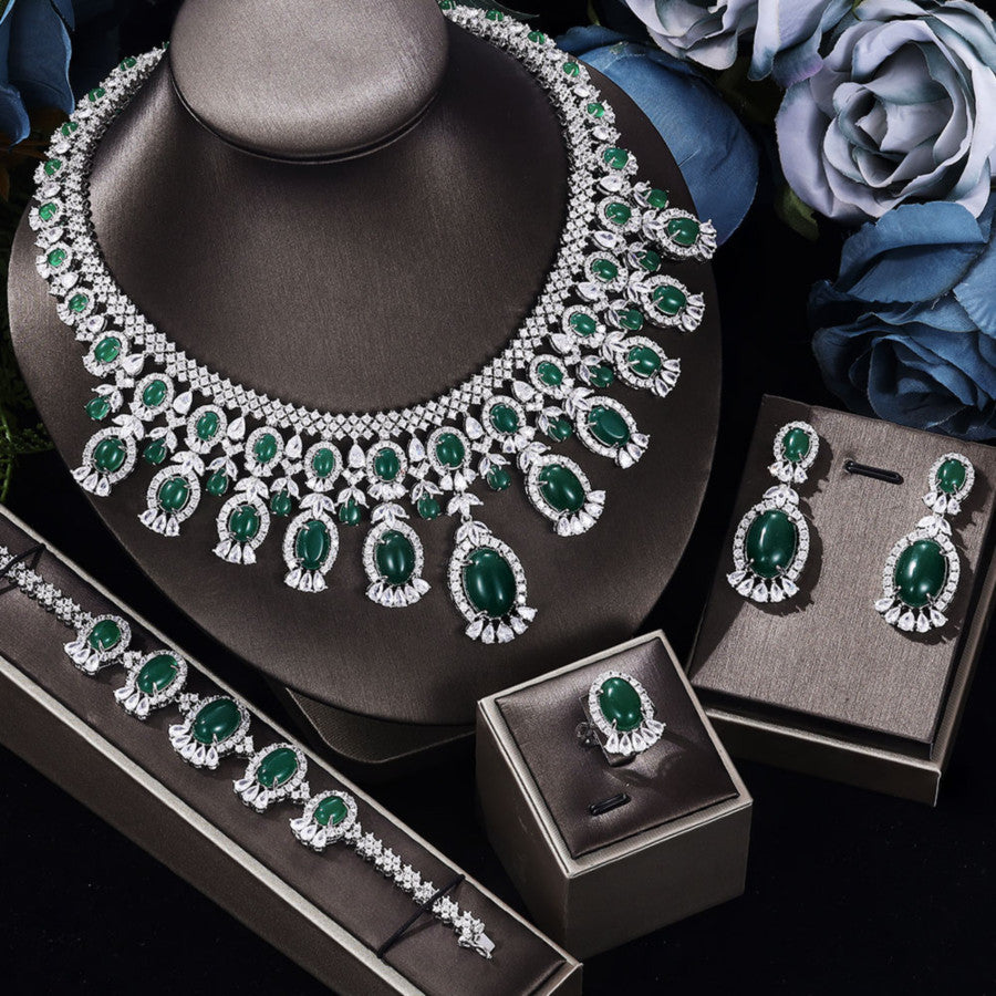 Luxurious Large 4-Piece Cubic Zirconia Jewelry Set