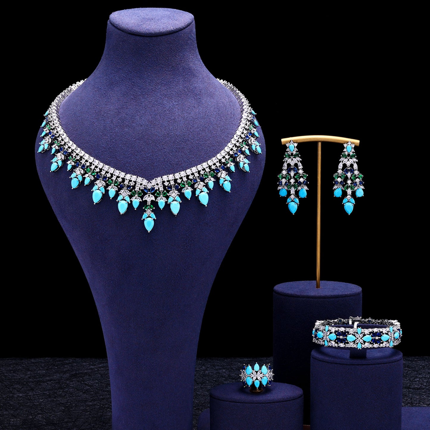 Luxury Zircon Necklace Earrings Elegant Women's Evening Dress Accessories