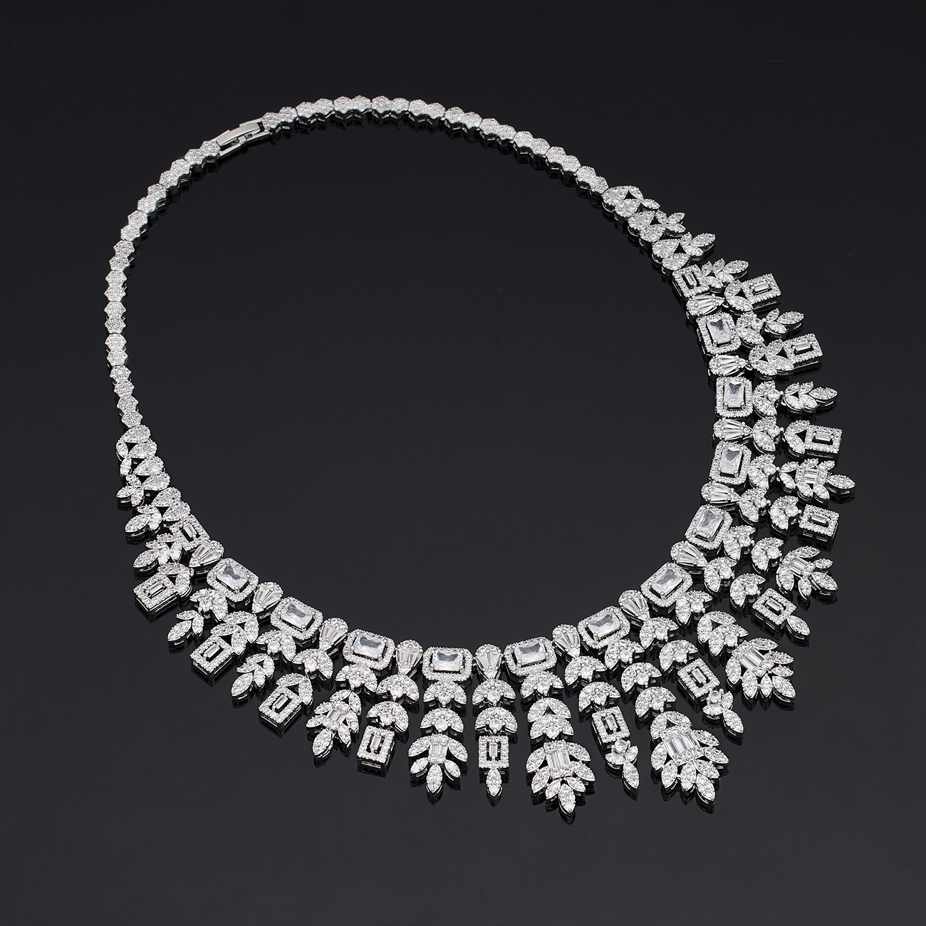 Sparkling Cubic Zirconia Tassel Necklace Earring Set