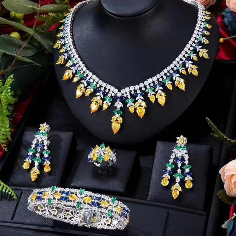 Luxury Zircon Necklace Earrings Elegant Women's Evening Dress Accessories