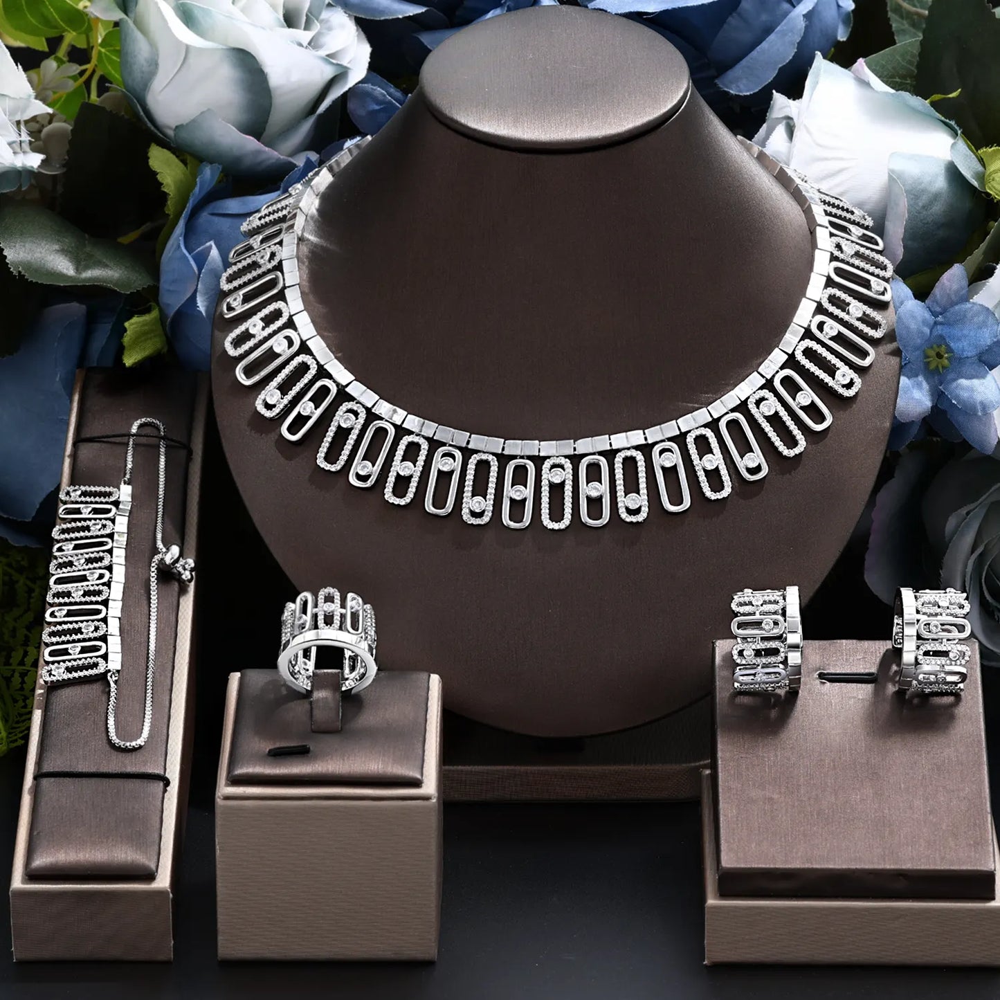 Modern Geometric Hollow Zirconia Jewelry Set