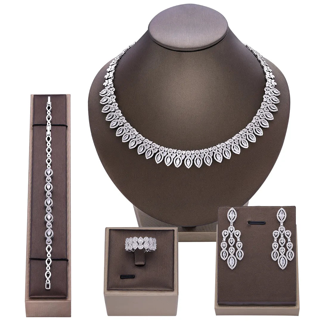 Luxury Leaf-Shaped Zirconia Jewelry Set