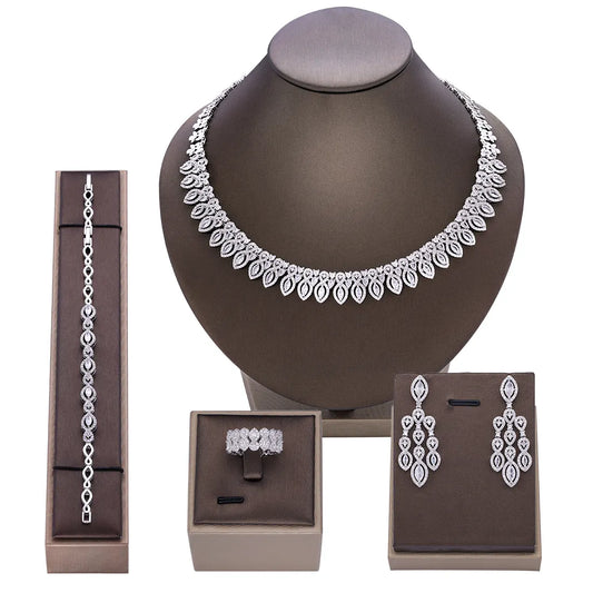 Luxury Leaf-Shaped Zirconia Jewelry Set