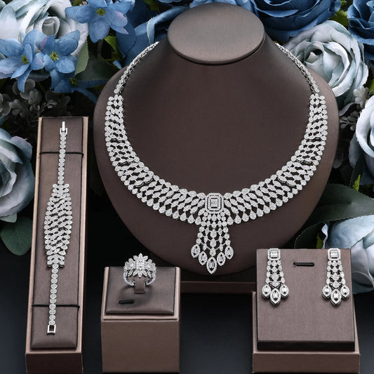 Luxurious Leaf-Inspired Zircon Bridal Jewelry Set