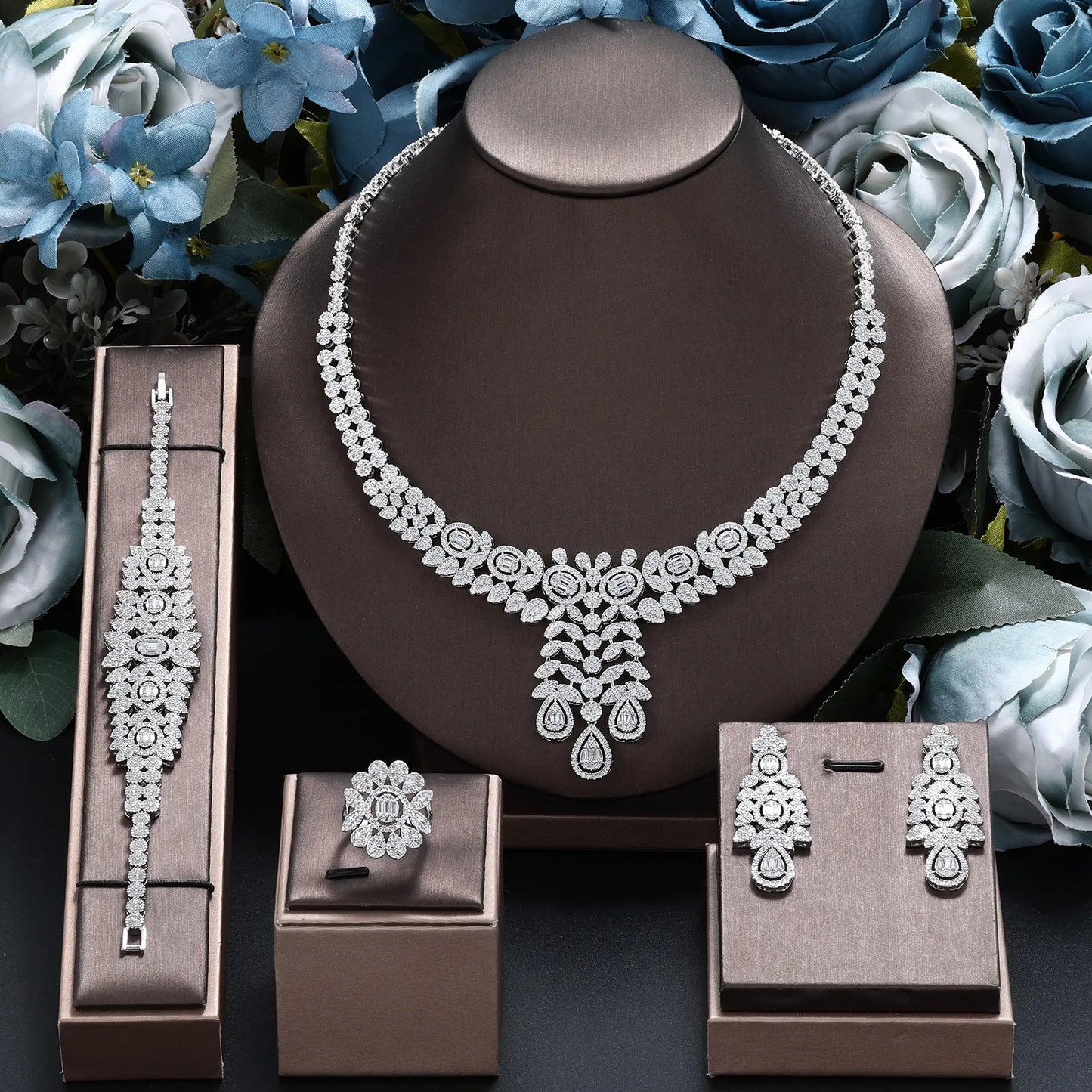 Romantic Floral Zircon Jewelry Set